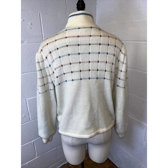 Vtg Coat 80s 90s Reversible Sweater Jacket Blue White Knit Sz sm Crest Hollow - Picture 3 of 16